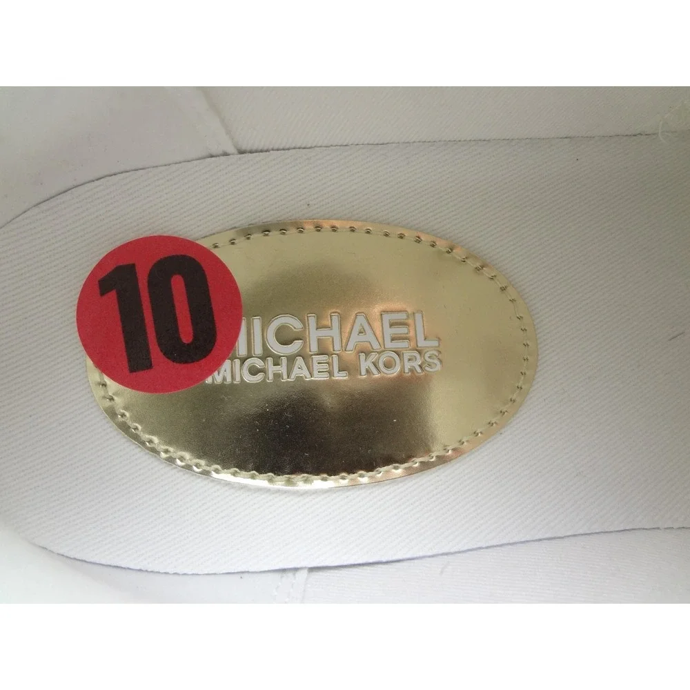 Michael Kors Bodie Sneakers Women 10 White Excellent Front Zip Gold Logo Leather